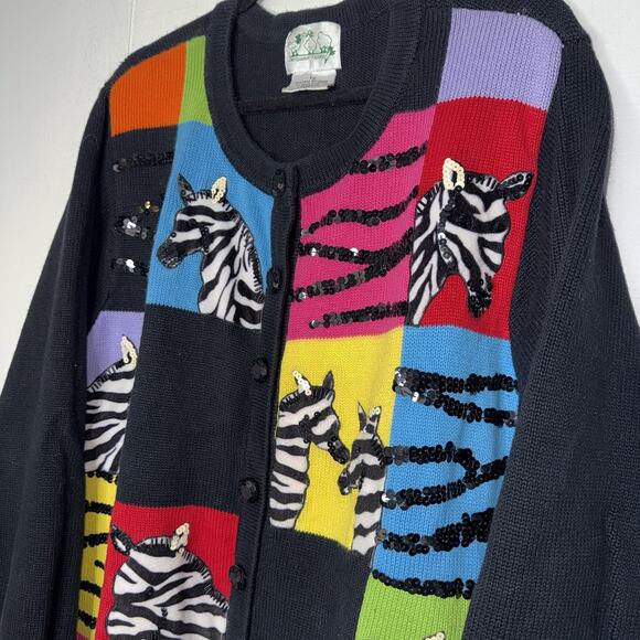 The Quacker Factory Women’s Zebra Patchwork Cardigan Sweater Size 1X - Picture 3 of 5